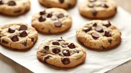 Freshly Baked Chocolate Chip Cookies on a Wooden Surface