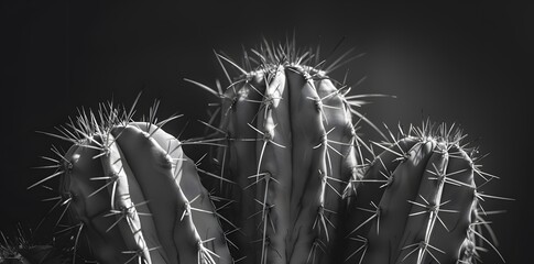 Black and white photograph of a cactus captured with dramatic lighting to emphasize its unique textures and shapes.