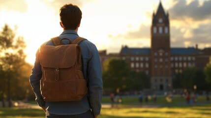Back to school vibes in January as a young man with a backpack embraces the new year, walking confidently towards his educational goals.