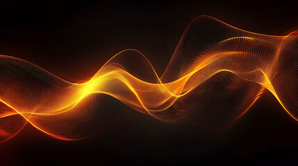 Abstract Glow: A mesmerizing dance of light and energy in a captivating abstract background, featuring a luminous golden wave against a deep, velvety black backdrop. Evoking feelings of warmth.