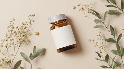 Branding Flatlay Medicine Bottle Label Mockup With Generative AI