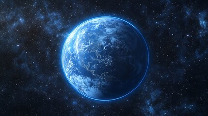 Fototapeta premium The Earth with blue lights from the city a dark sky galaxy space