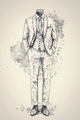 Fototapeta premium A sketch of a formal suit with a headless figure, emphasizing elegance and style.