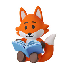 Cute Fox Mascot Reading Book