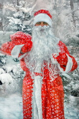Santa Claus in a snowy forest