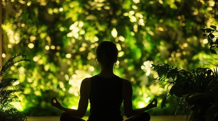Serene Meditation Practice Against a Lush Green Background