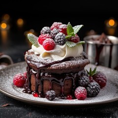 ustic chocolate cupcake with a homemade feel, topped with wild berries and dusted with powdered sugar, cozy and inviting â€“ar 16:9 â€“v 6 --v 5.2 Job ID: 782650fa-da0c-4d4d-a448-6f6010a19d9c