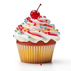 Gourmet Cupcake with Creamy Topping and Maraschino Cherry, Studio Shot