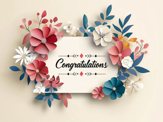 celebration card written "Congratulations" with handcraft flowers