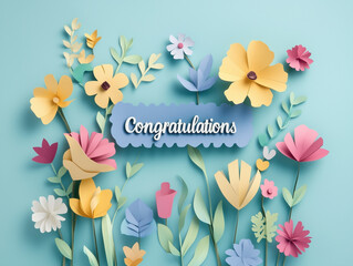 celebration card written "Congratulations" with handcraft flowers