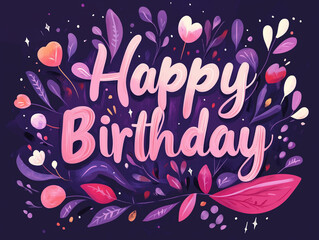 Happy birthday card design_purple and pink theme