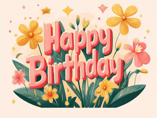 Happy birthday card design_hand painting with flower illustration