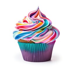 Rainbow Swirl Cupcake with Teal Wrapper