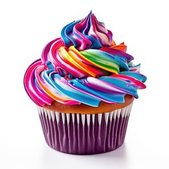 Rainbow Swirl Cupcake, Vibrant & Colorful Dessert Isolated