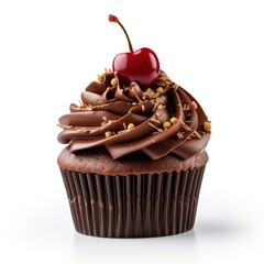 Rich Chocolate Cupcake with Cherry Topping, Indulgent Sweet Treat