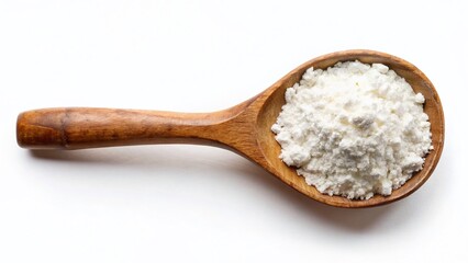 Wooden Spoon Flour Baking Ingredient Top View Isolated White Background