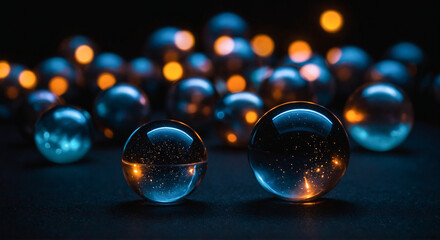 Soft-focus glowing orbs floating on a black background
