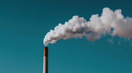 Emission of White Smoke from a Power Plant Stack Against Blue Sky