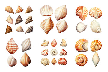 Seashell Collection Watercolor Collection Bundle Set Isolated on a Transparent Background