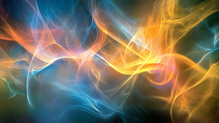 Abstract Energy Flow: A mesmerizing dance of light and color, abstract swirls of blue and orange energy flow across a dark backdrop, creating a dynamic and captivating visual.  