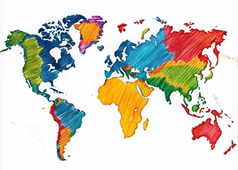 Obraz premium World Map Scribble Sketch: Colorful Hand-Drawn Travel Illustration