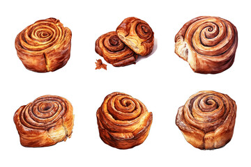Fototapeta premium Cinnamon Rolls Watercolor Collection Bundle Set Isolated on a Transparent Background