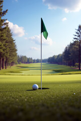 Obraz premium Sunlit Golf Teeing Ground with Panoramic Golf Course Views