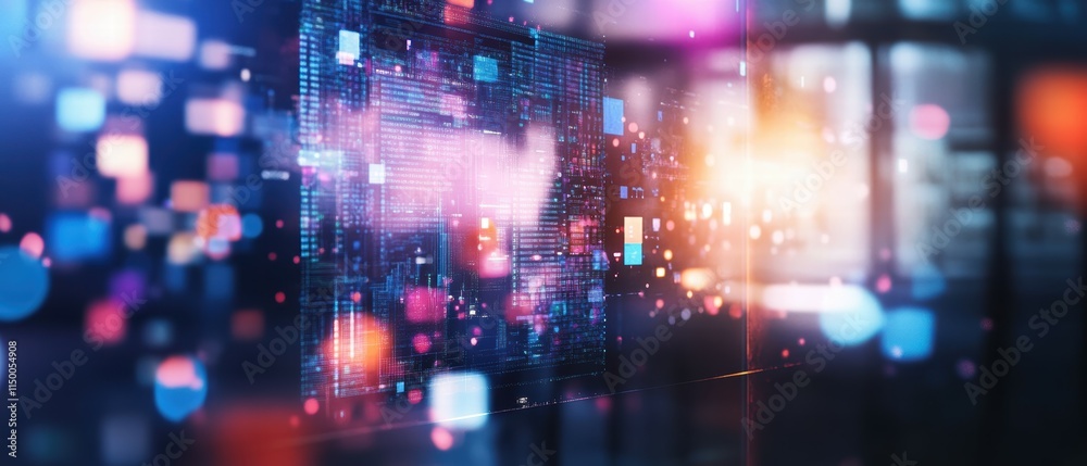 Poster abstract digital background with colorful lights and pixelated patterns