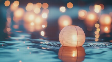 Tranquil Floating Lantern on Serene Water Surface with Soft Glowing Lights
