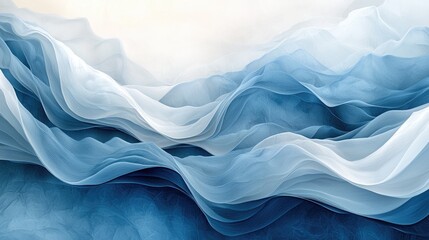 Abstract blue and white waves forming a serene landscape with texture and depth