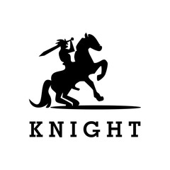 The concept of a gallant knight logo covering a horse, a knight logo design on horseback.