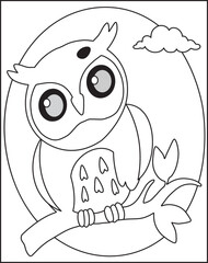 Owl, minimalistic flat 2D vector illustration, plain background wildlife bird Coloring Page For Kids.