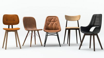 Colorful Modern Chairs Set Isolated on White – Home and Office Furniture Design