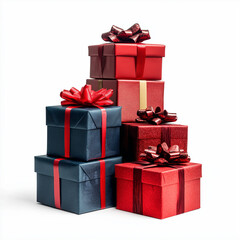 Obraz premium Luxury Red and Gold Gift Boxes Stacked for Christmas and New Year – Isolated on White