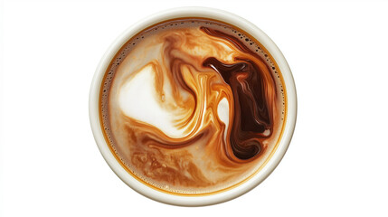 Top view - close-up of a coffee cup with a mesmerizing swirl of cream 