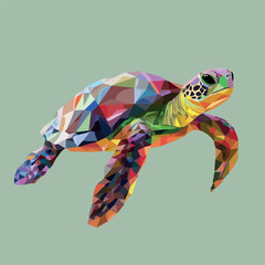 Colorful Low Poly Turtle Vector illustration on isolated background
