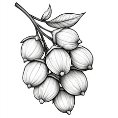 A Detailed Drawing Of A Branch With Several Fruits