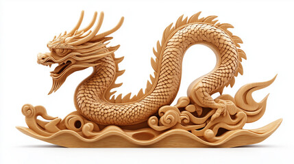 Traditional Wooden Dragon Figurine for Chinese New Year – Isolated Design