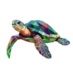 Colorful Low Poly Turtle Vector illustration on isolated background