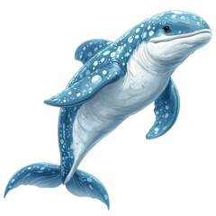 Fototapeta premium A beautifully illustrated whale, showcasing its majestic body and vibrant colors, isolated on a white background. Perfect for marine life themes.