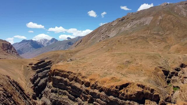 Beautiful view of himalayan mountain landscape at chicham and kibber near chicham bridge at spiti valley, himachal pradesh, India