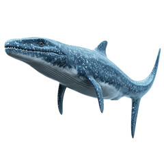 Fototapeta premium A majestic blue prehistoric sea creature swimming gracefully in the ocean, showcasing its unique features and textures against a white isolated background.