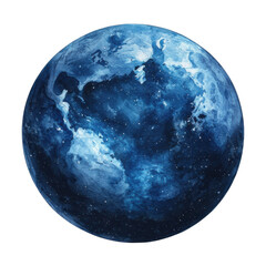 A stunning watercolor depiction of the Earth in deep blues and whites, showcasing a celestial view of our planet against a starry background.