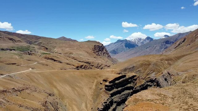 Beautiful view of himalayan mountain landscape at chicham and kibber near chicham bridge at spiti valley, himachal pradesh, India