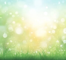 Obraz premium Bright spring background with bokeh lights and grass.
