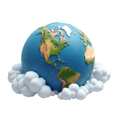 An illustrated globe floating on clouds