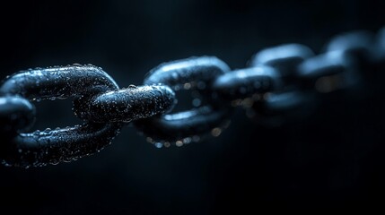 Close-up of a wet, dark metal chain.