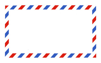 Obraz premium Airmail envelope frame. International letter border with blue and red stripes