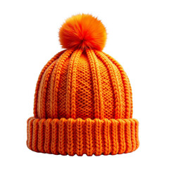 Bright orange knit hat with fuzzy pompom on top