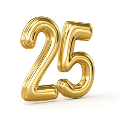 25 3d number gold isolated on white background